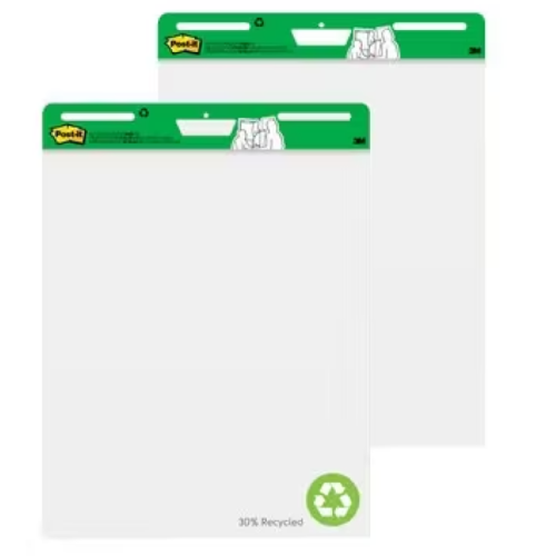 Post-it® Easel Pad made with Recycled Paper, 25 in. x 30 in., White, 30 Sheets/Pad, 2 Pads/Pack