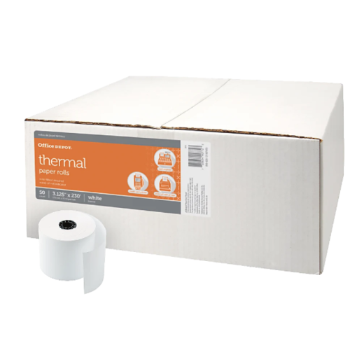 Office Depot® Brand Thermal Paper Rolls, 3-1/8" x 230', White, Carton Of 50