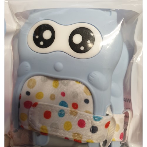 2 pack teething mittens baby blue cat