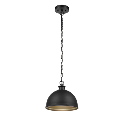 Talullah 1-Light Matte Black Pendant Lighting with Gold Interior