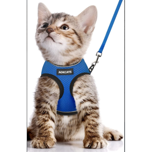 AOKCATS Cat Harness and Leash Set, Escape Proof Soft Adjustable Kitten Vest Harnesses for Walking with Reflective Strips Breathable Mesh Kitty Jacket for Small Cats Comfort Easy Control, Blue