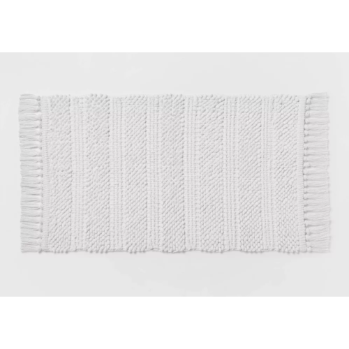 Threshold 20"x32" Knit Striped Chenille Bath Rug Fringe White
