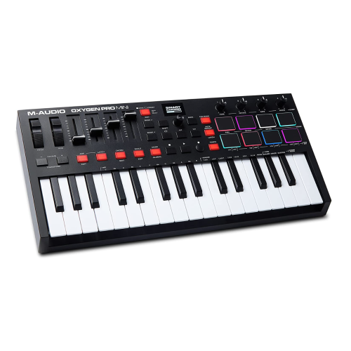 M-Audio Oxygen Pro Mini – 32 Key USB MIDI Keyboard Controller With Beat Pads, MIDI assignable Knobs, Buttons & Faders and Software Suite Included
