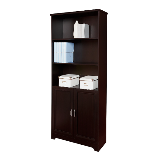Realspace® Magellan 72"H 5-Shelf Contemporary Bookcase with Doors, Espresso/Dark Finish