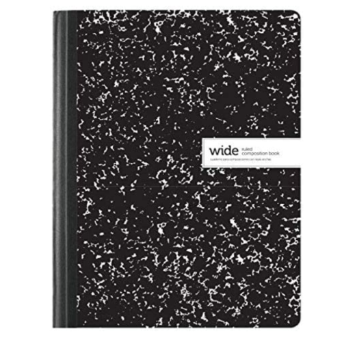 Composition Notebook, 2 Pack, Wide Ruled Paper, 9-3/4" x 7-1/2", 100 Sheets per Notebook, Black Marble