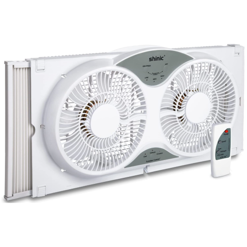 Shinic 9 Inch Twin Window Fan with Remote, 3 Speeds, 3 Function, Reversible Quiet Air Flow, Kitchen Exhaust Fan with Additional Expandable Panel, 22.5"-37" Fit Household Window Fans for Bathroom