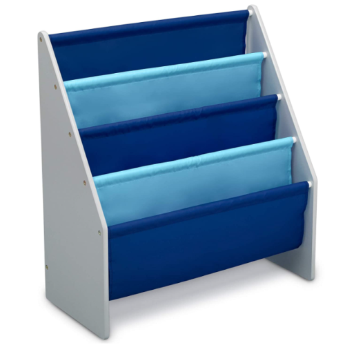 Delta Children Sling Book Rack Bookshelf for Kids - Easy-to-Reach Storage for Books, Magazines or Coloring Books - Ideal for Playrooms & Homeschooling - Greenguard Gold Certified, Grey/Blue