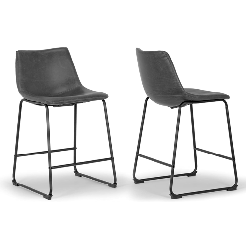  Set of 2 Adan Iron Frame Vintage Grey Faux Leather Counter Stool