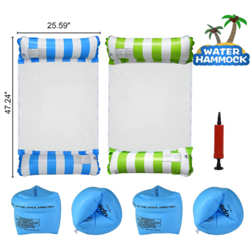 Sinceroduct 4PCS Inflatable Pool Float, 4-in-1 Multi-Purpose Water Hammock with Manual Air Pump and Arm Airbags, Beach Chair, Water Lounge, Water Drifter for Adults
