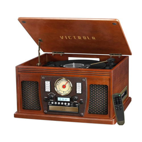 Victrola 8-in-1 Bluetooth Record Player & Multimedia Center, Built-in Stereo Speakers - Turntable, Wireless Music Streaming, Real Wood | Mahogany