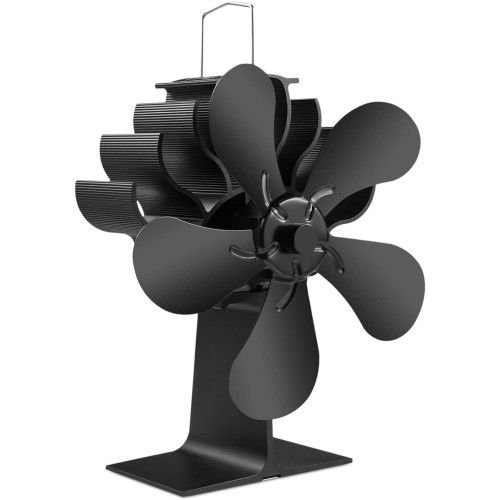 5 Blades Heat Powered Stove Fan - PYBBO Silent Motors Wood Burning Stove Fireplace Fan Circulates Warm/Heated Air Eco Stove Fan for Gas/Pellet/Wood/Log Stoves with Magnetic Thermometer- The Best Christmas/New Year Gift