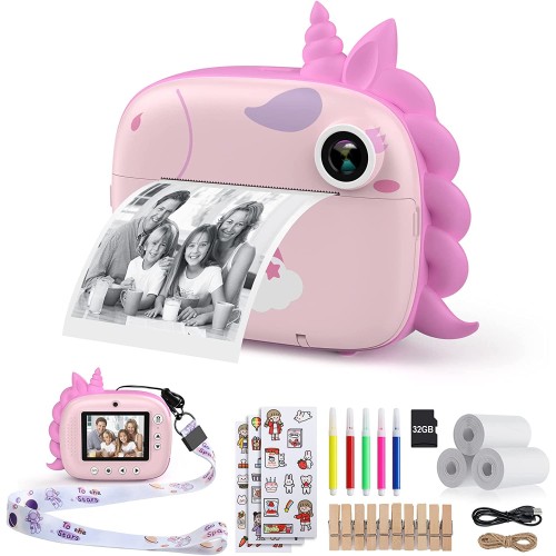 HiMont Kids Camera Instant Print, Digital Camera for Kids with Zero Ink Print Paper & 32G TF Card, Selfie Video Camera with Color Pens & Photo Clips for DIY, Gift for Girls Boys 3-12 Years Old (Pink)