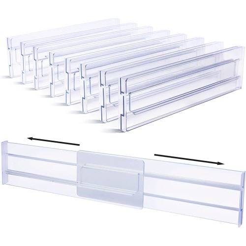 Drawer Dividers Organizers 8 Pack, Vtopmart Adjustable 3.2" High Expandable from 12.5-21.7" Kitchen Drawer Organizer, Clear Plastic Drawers Separators for Clothing, Kitchen Utensils and Office Storage
