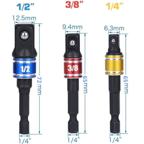 3Pcs 1/4 3/8 1/2" Universal Socket Adapter Set,105 Degree Right Angle Screwdriver Set Drill Hex Bit Socket Adapter,Impact Grade Driver Sockets Adapter Extension Set Drill Bit+Right Angle Drill