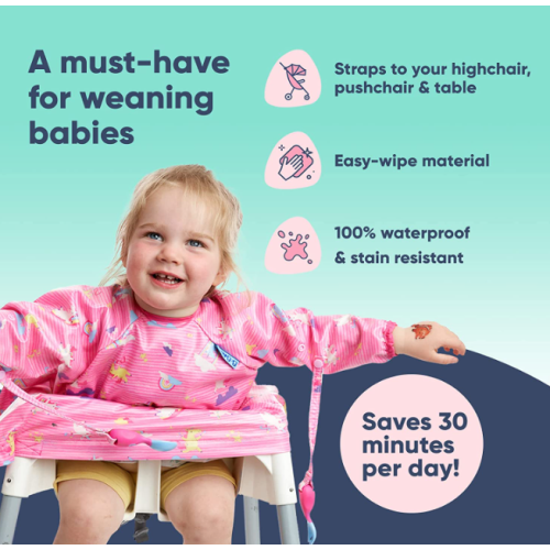 BIBaDO - Coverall Baby Feeding Bibs, Weaning Bib, Long Sleeve Bib, Easy to Clean Baby Bibs for Eating, Adjustable High Chair Catch All Sleeved Bibs, Toddler Bib