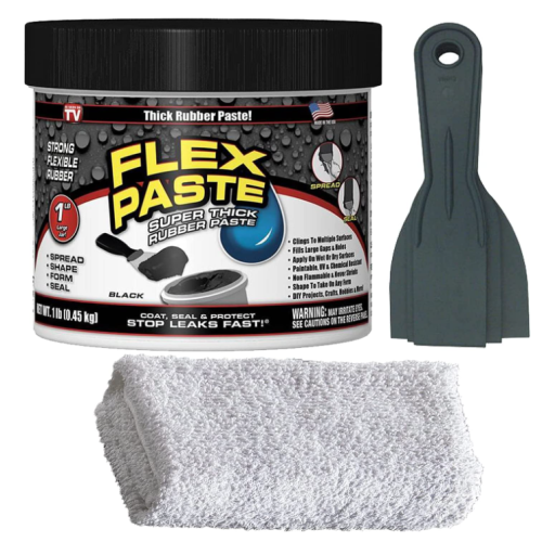 Flex Seal Black Flex Paste 1lb - Leak Repair Bundle with Putty Knife Set + Daley Mint Cleaning Towel | Quickly Fills Gaps, Holes, Cracks