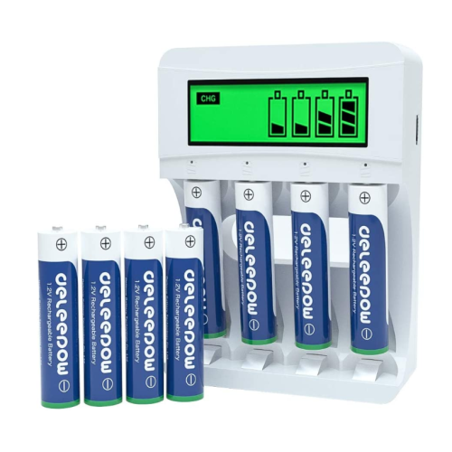 Deleepow AAA Rechargeable Batteries Ni-MH 1100mAh 1200 Cycles (8Pcs) with LCD Smart Battery Charger for Rechargeable AA AAA Batteries