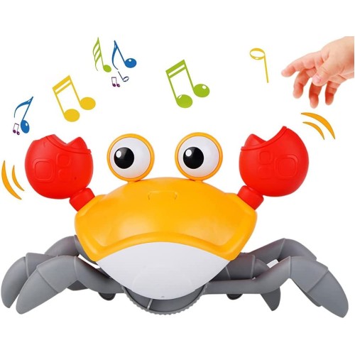 NEXTAKE Crawling Crab Toy, Funny Electronic Auto-Induction Runaway Crab Toddlers Interactive Walking Crab Rechargeable Smart Obstacle-aovidance Crab with Music and Lights (Orange)