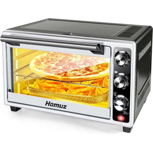 Air Fryer Oven, Homuz 7 In 1 Air Fryer Oilless Countertop Toaster Oven, 1500W 23QT Large Capacity Airfryer Toaster Oven with Timer and 4 Accessories, Fits for 9" Pizza, Stainless Steel, ETL Certified