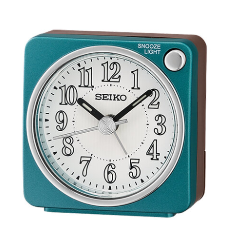 Seiko QHE185L Analogue Bedside Beep Alarm Clock w/ Snooze Green (Metallic Blue)