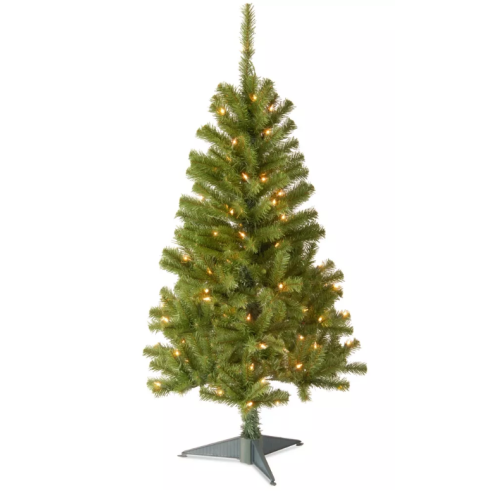 National Tree Company Pre-Lit Artificial Full Christmas Tree, Green, Canadian Fir Grande, White Lights, Includes Stand, 4 Feet