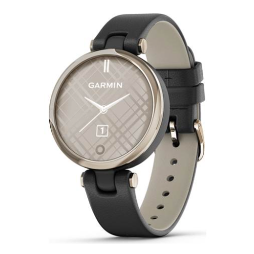 Garmin Lily Smartwatch with connected GPS (Classic Edition, Cream Gold, black leather band)