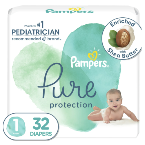Pampers Pure Diapers Size 1, 32 Count 