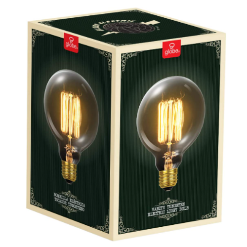 Globe Electric 60W Vintage Edison G30 Vanity Tungsten Incandescent Filament Light Bulb, E26 Standard Base, 245 Lumens