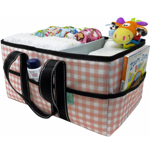 Early Hugs Diaper Caddy, Nursery Storage Organizer, Baby Gift Bag, Black & White Plaid