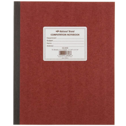 National Brand Computation Notebook, 4 X 4 Quad, Brown, Green Paper, 11.75 x 9.25 Inches, 75 Sheets