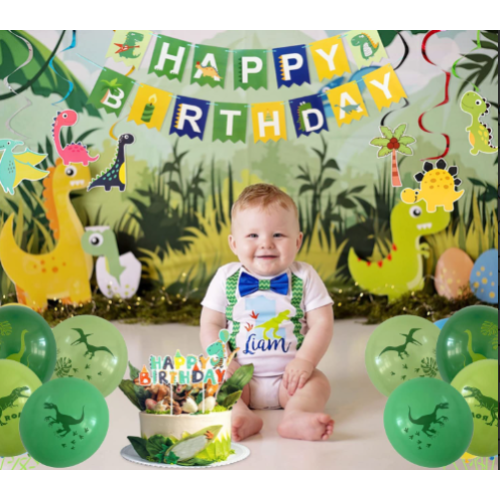 YBST Dinosaur Birthday Party Supplies, 104 Pcs Supplies Set for Boys and Girls, Include Balloons, Banner, Tablecloth, Stickers, Hanging Swirls, Aluminum Film Cake Topper Cupcake Toppers