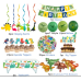 YBST Dinosaur Birthday Party Supplies, 104 Pcs Supplies Set for Boys and Girls, Include Balloons, Banner, Tablecloth, Stickers, Hanging Swirls, Aluminum Film Cake Topper Cupcake Toppers