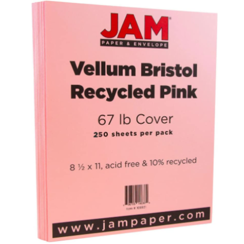 AM PAPER Vellum Bristol 67lb Cardstock - 8.5 x 11 Coverstock - 147 GSM - Pink - 50 Sheets