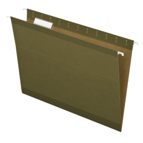 Pendaflex Reinforced Hanging Folders, Letter Size, Standard Green, 1/5 Cut, Includes Tabs and Inserts, 25/Box