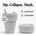 Stojo Collapsible Travel Cup With Straw – Cashmere Gray, 16oz / 470ml - Reusable To-Go Pocket Size Silicone Bottle for Hot and Cold Drinks - Perfect for Camping & Hiking - Microwave & Dishwasher Safe