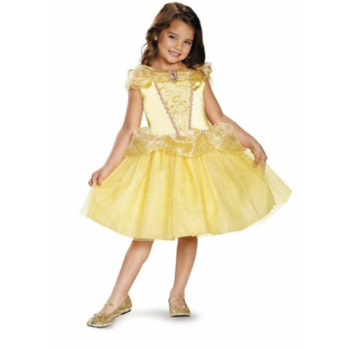 Disney Disguise Belle Yellow and Gold Glitter Costume Cosplay Dress Size 4-6x