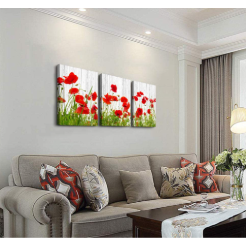 Canvas Wall Art for living room bathroom Wall Decor for bedroom kitchen artwork Canvas Prints green plant red flowers painting 12" x 16" 3 Pieces Modern framed office Home decorations family picture