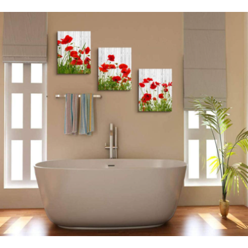 Canvas Wall Art for living room bathroom Wall Decor for bedroom kitchen artwork Canvas Prints green plant red flowers painting 12" x 16" 3 Pieces Modern framed office Home decorations family picture