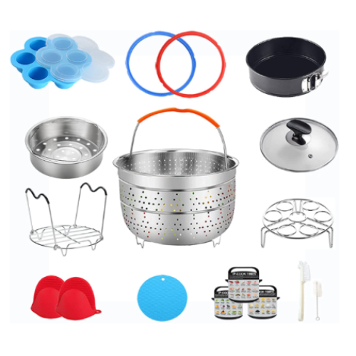 Pressure Cooker Accessories Compatible with Instant Pot 6 Qt - Steamer Basket, Silicone Sealing Rings, Springform Pan, Glass Lid, Egg Bites Mold, Egg Steamer Rack and More