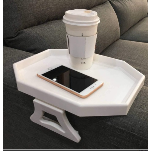 Sofa Arm Clip Table, Armrest Tray Table, Drinks/Remote Control/Snacks Holder (White)