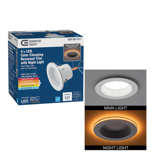 4 in. Color Selectable CCT Integrated LED Recessed Light Trim with Night Light Feature 625 Lumens Dimmable set of 2