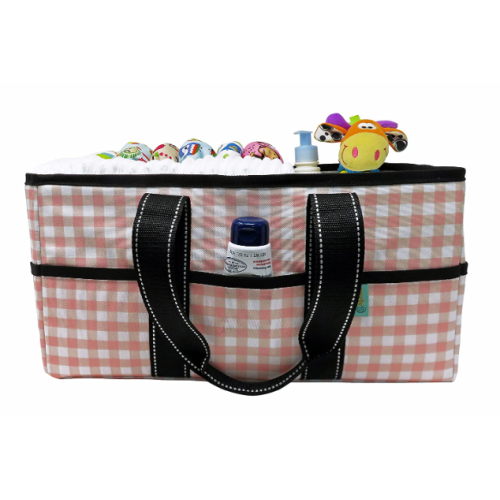 Early Hugs Baby Diaper Caddy Organizer, Nursery Storage, Baby Gift Basket, Pink & White Plaid