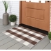 Cotton Buffalo Plaid Rug 24'' x 35'', KIMODE Farmhouse Brown/White Hand-Woven Checkered Layered Welcome Door Mat, Washable Porch Floor Braided Mats Carpet for Frontdoor Kitchen Braided Throw Mat