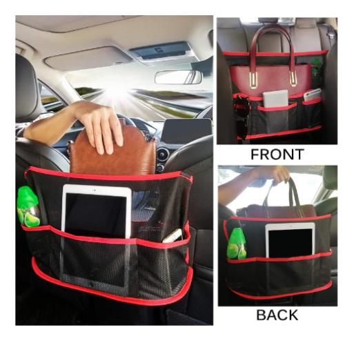 Damocles Car Net Pocket Large Adjustable Buckle Strap Car Seat Bag Holder Car Mesh Purse Holder Between Seats
