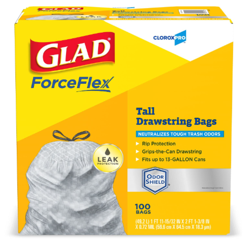 Glad ForceFlex Tall Kitchen CloroxPro Drawstring Trash Bags 13 Gallon ...