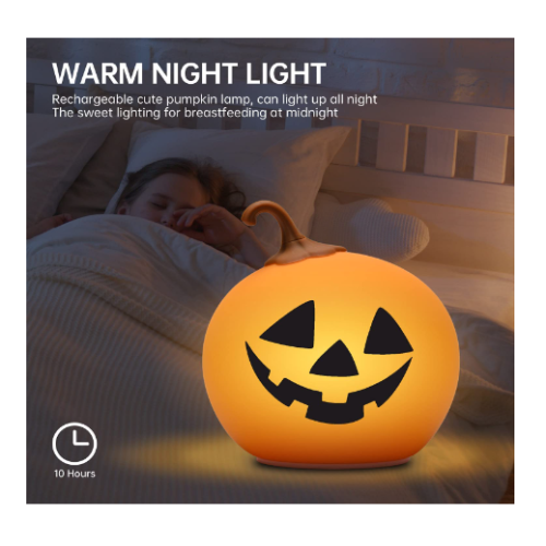 Halloween Pumpkin Kids Night Light, Lights 7 Color LED Silicone Touch Dimmable Baby Birthday Boys Girls Gifts Squishy Night Lamp Children Room Decor Baby Flower Nursery Decor USB Charging