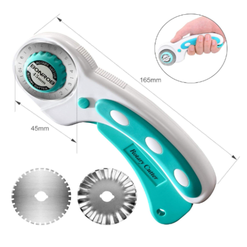 45mm Rotary Cutter, with 3 Replacement Rotary Blades for Crafting, Quilting