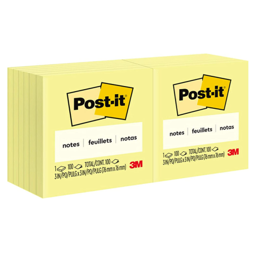 Post-it Notes 3x3 Inch, 12 Pads, America's #1 Favorite Sticky Notes, Canary Yellow, Clean Removal, Recyclable 