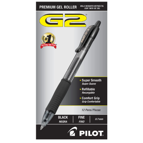 PILOT G2 Premium Refillable & Retractable Rolling Ball Gel Pens, Fine Point, Black Ink, 12-Pack 