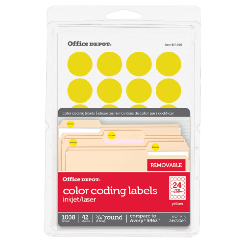 Office Depot Removable Round Color-Coding Labels, 3/4in. Diameter, Yellow, Pack Of 1,008